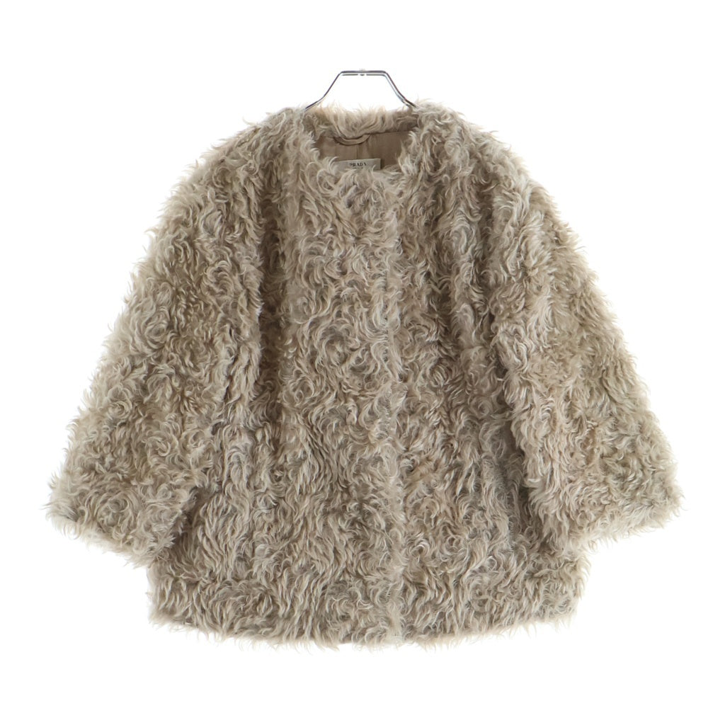 PRADA(プラダ) ノーカラーブルゾン ベージュ ウール×モヘア APD1 2007 3308 レディース