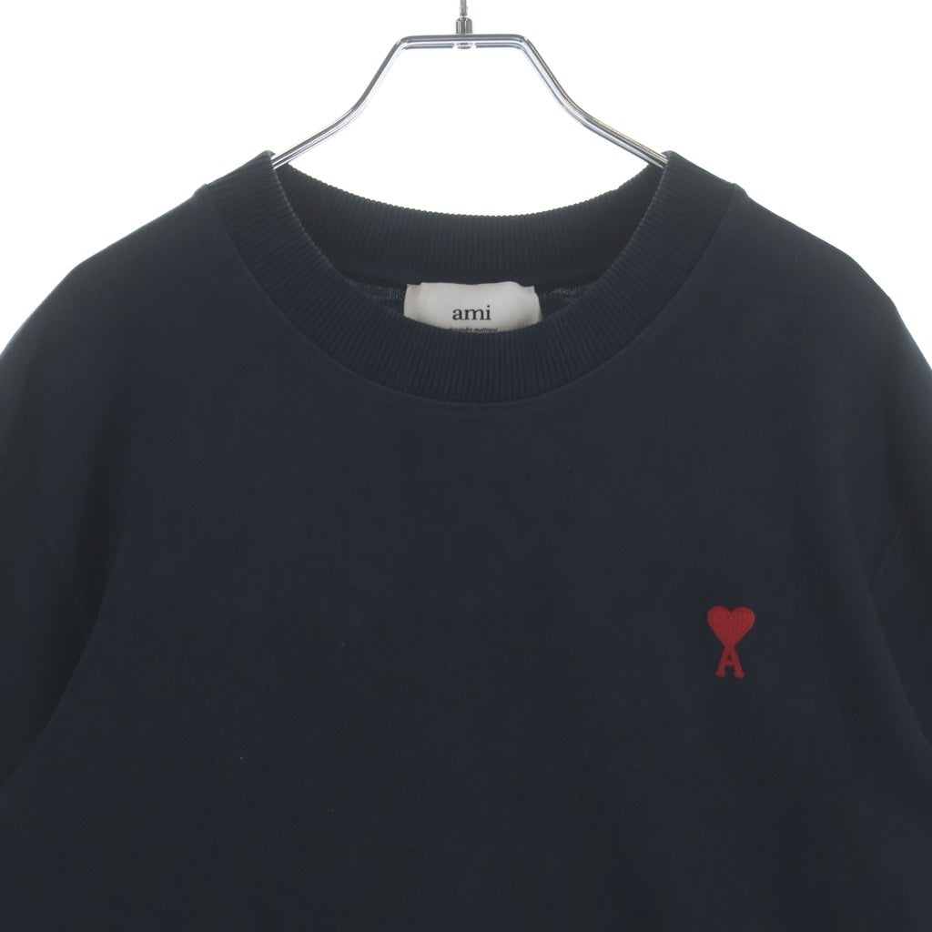 ami paris(アミパリス) ハートロゴ刺繍 クルーネックプルオーバースウェット ブラック コットン M E22UTS200.701