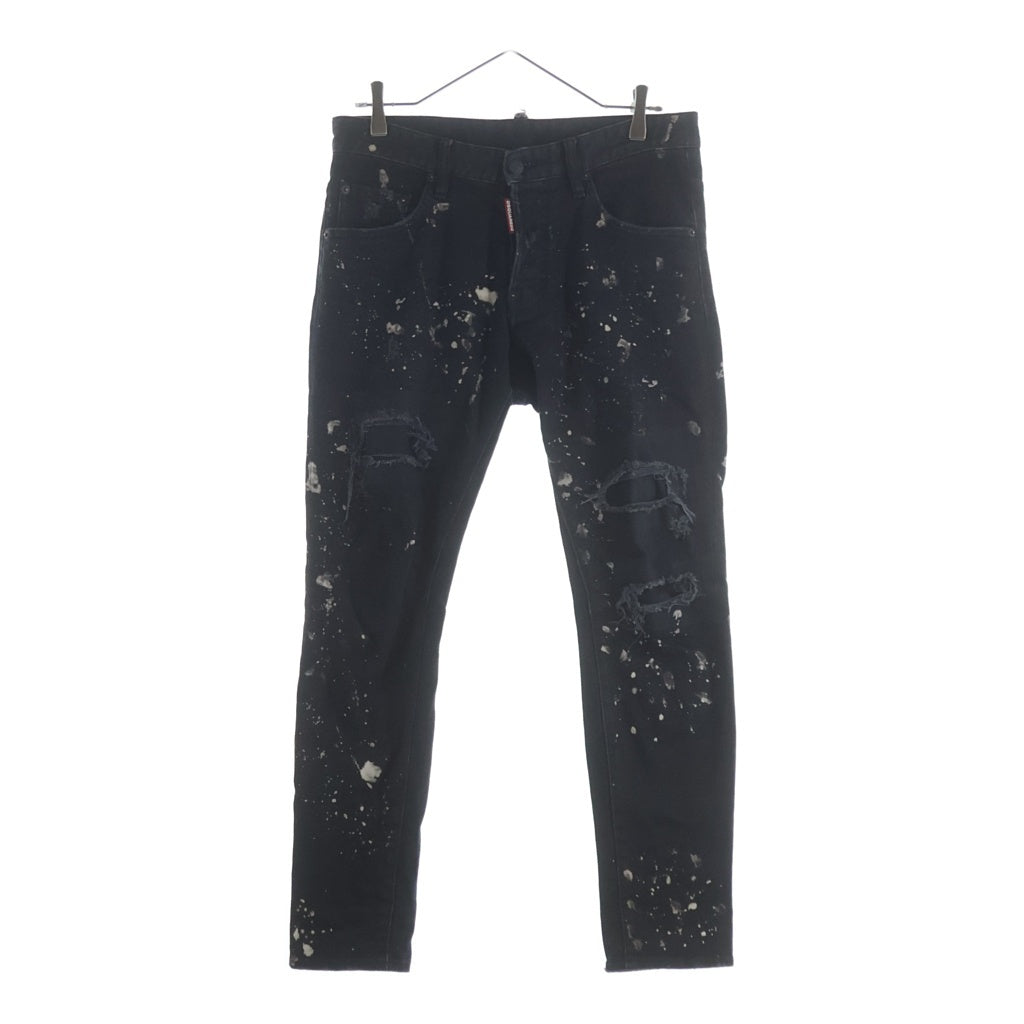 DSQUARED2(ディースクエアード) ペイント加工 スリムストレート デニムパンツ ブラック 46 71LB028130564