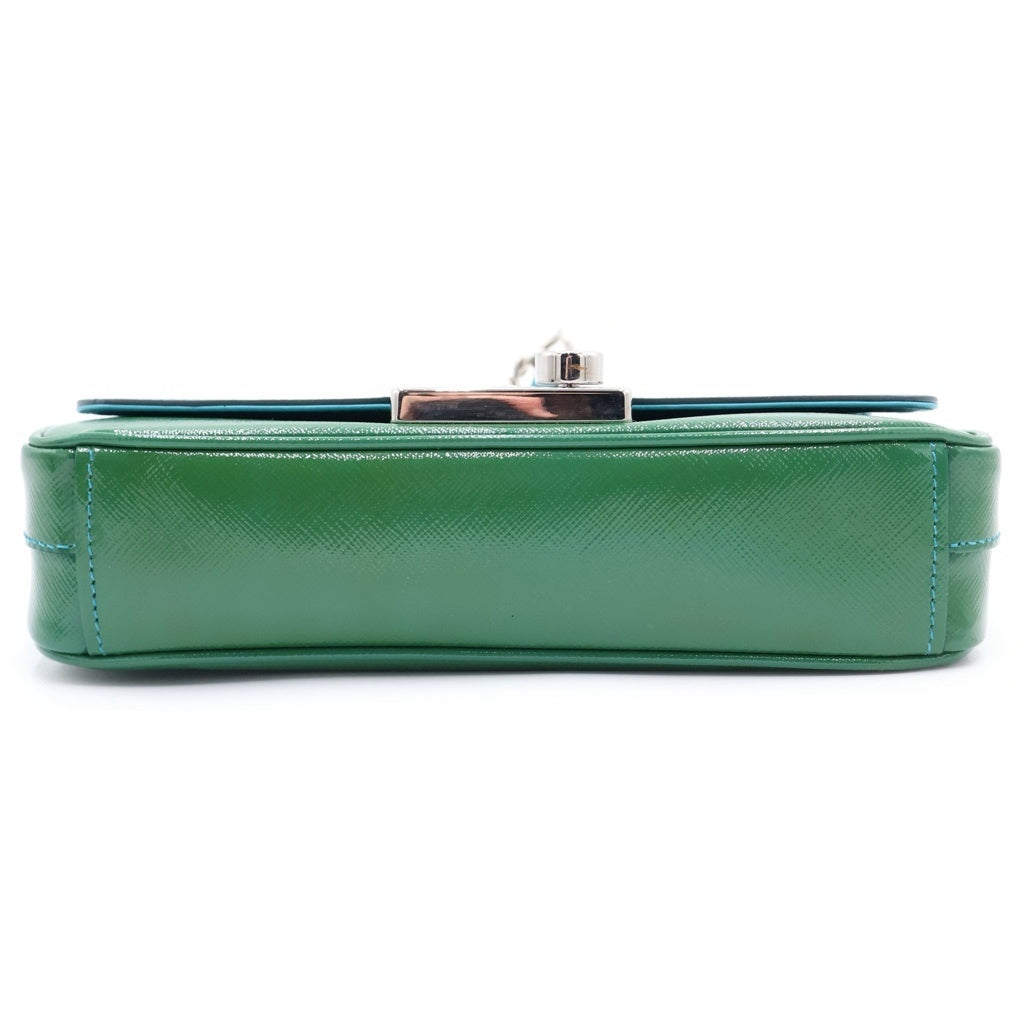 PRADA(プラダ) サフィアーノ ショルダーバッグ チェーンバッグ グリーン×ブルー パテントレザー 1BD147 シルバー金具 レディース