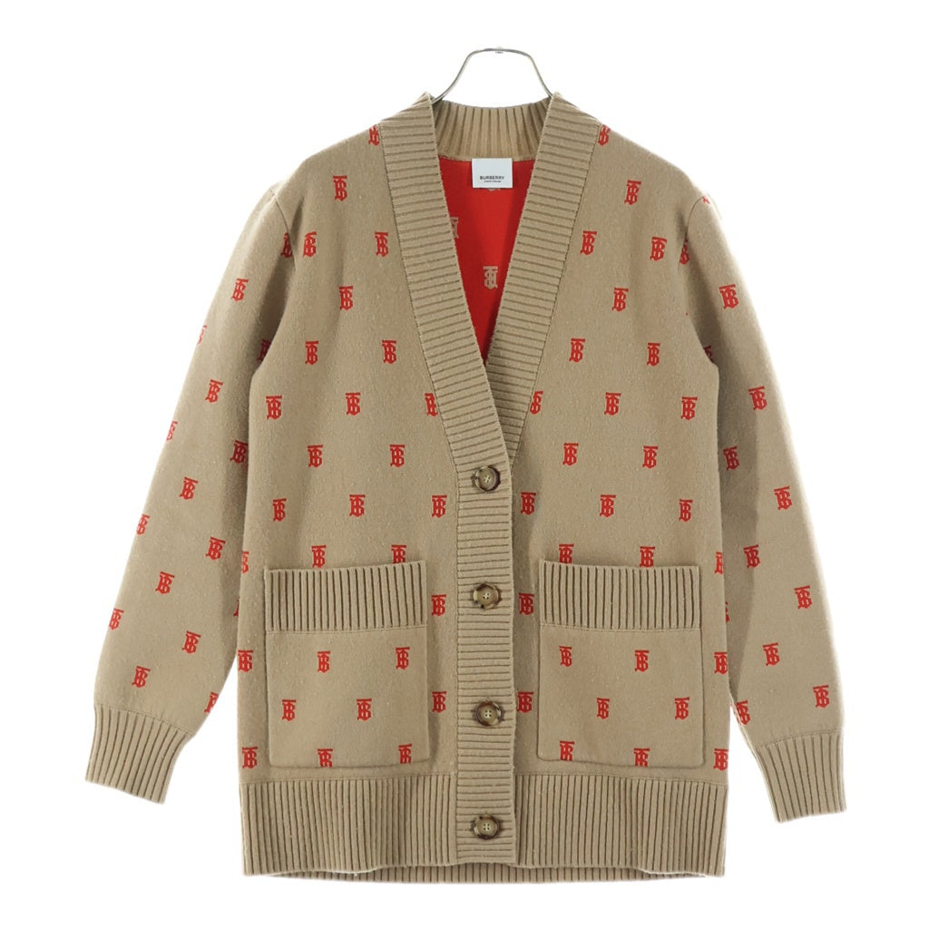 BURBERRY(バーバリー) TBモノグラム ロゴジャガード オーバーサイズ ニット カーディガン ベージュ/レッド 8021032 レディース