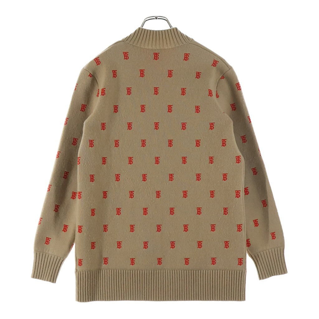 BURBERRY(バーバリー) TBモノグラム ロゴジャガード オーバーサイズ ニット カーディガン ベージュ/レッド 8021032 レディース