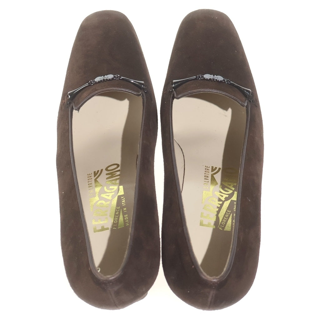 Salvatore Ferragamo(サルヴァトーレ フェラガモ) スエードレザー ヒール パンプス シューズ ブラウン レディース