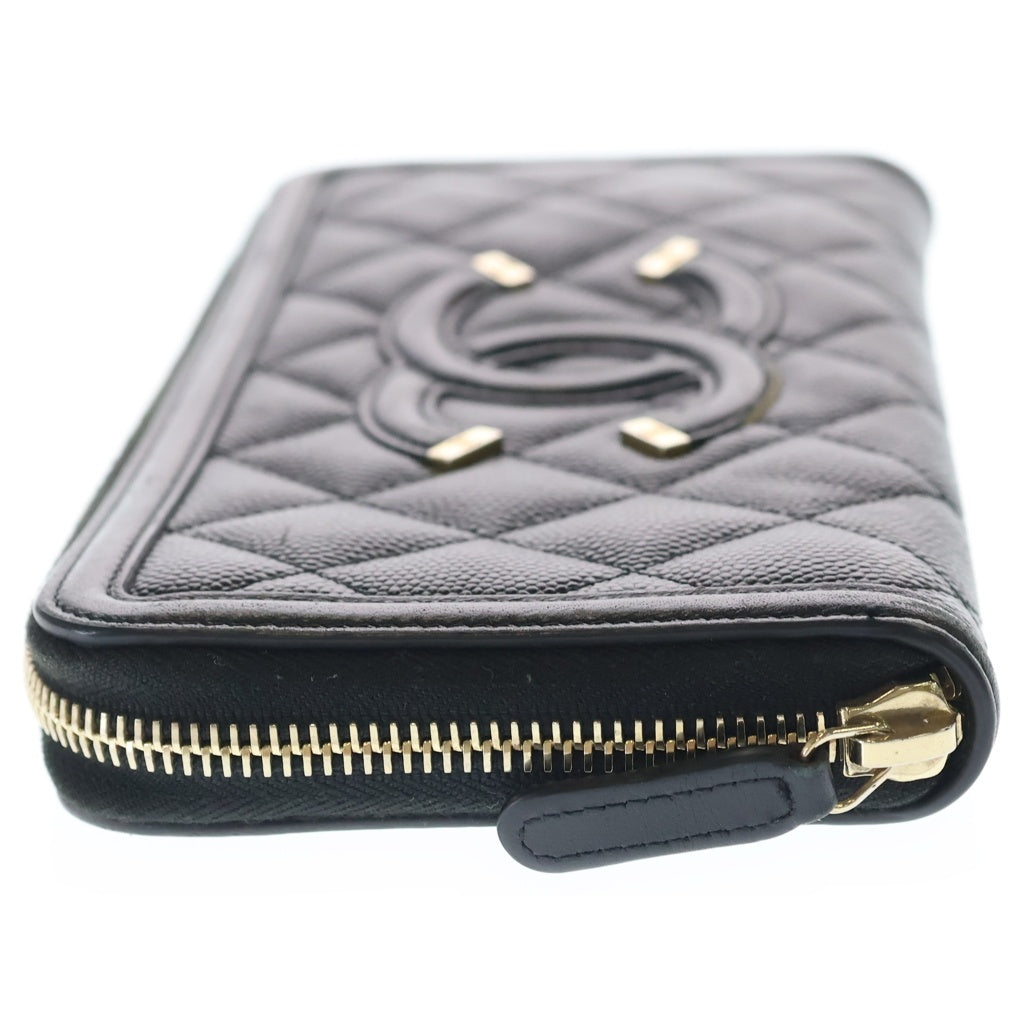 CHANEL(シャネル) CCフィリグリー ラウンドファスナー長財布 ロングウォレット ブラック レザー ゴールド金具 レディース
