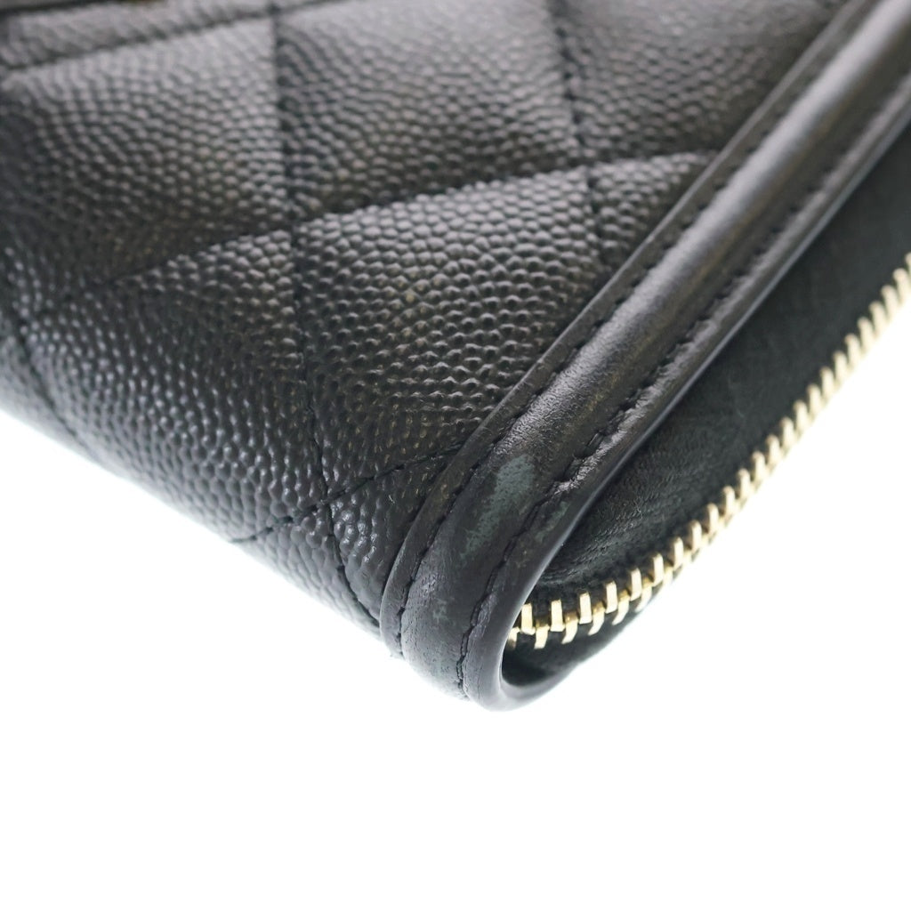 CHANEL(シャネル) CCフィリグリー ラウンドファスナー長財布 ロングウォレット ブラック レザー ゴールド金具 レディース