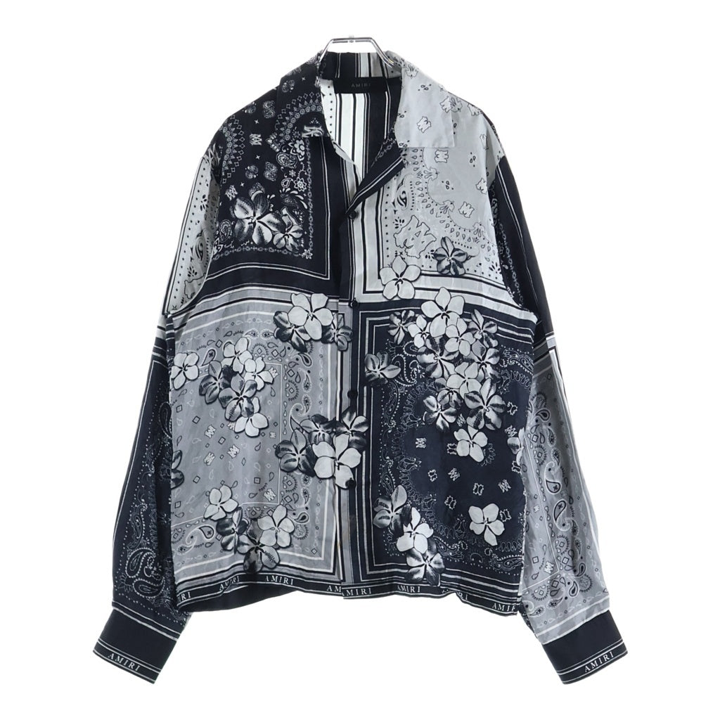 AMIRI(アミリ) ペイズリー総柄プリント オープンカラー 半袖シャツ ブラック/ホワイト
