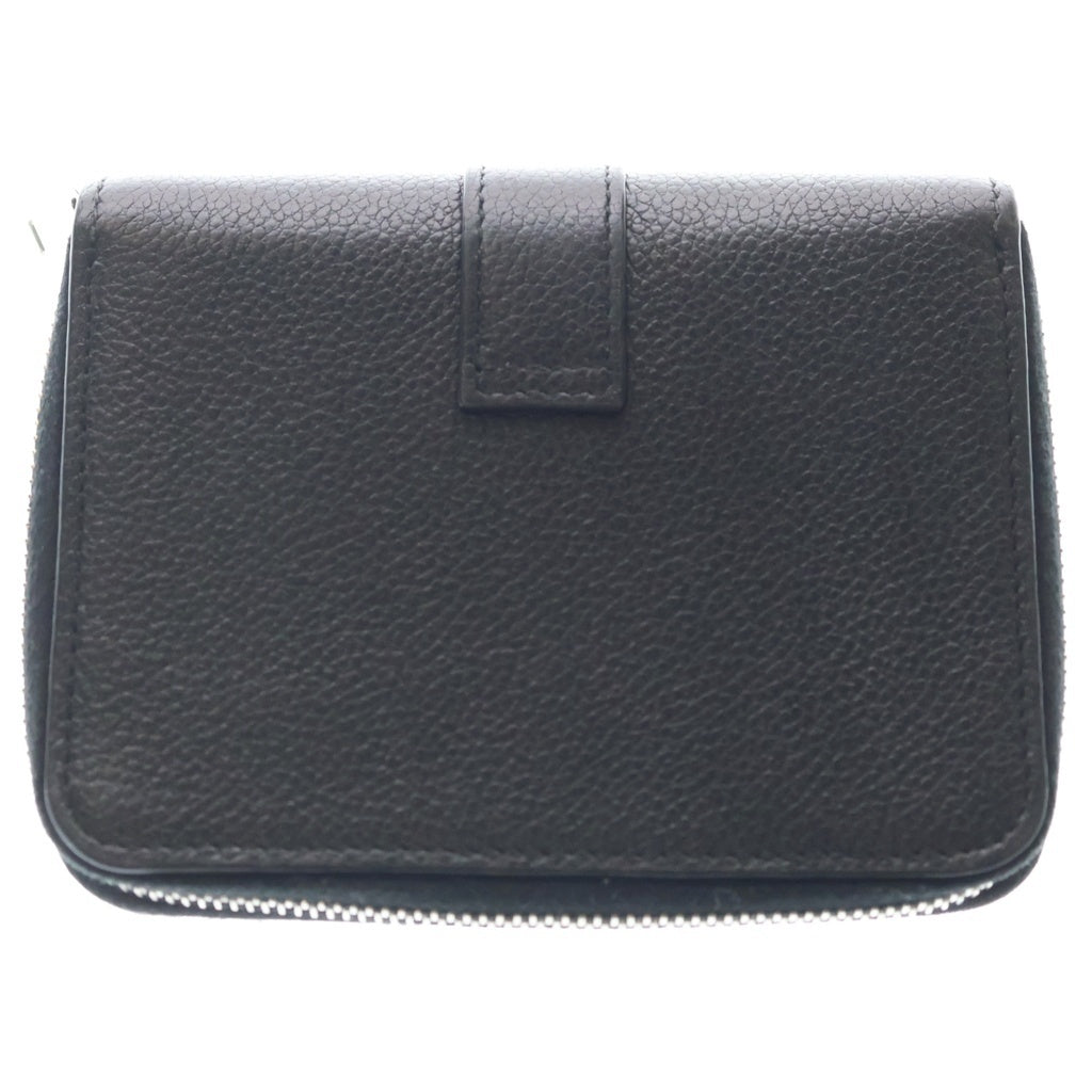 SAINT LAURENT PARIS(サンローランパリ) YSLロゴ シルバー金具 レザー ジップウォレット コンパクトウォレット 二つ折り財布 670285 ブラック レディース