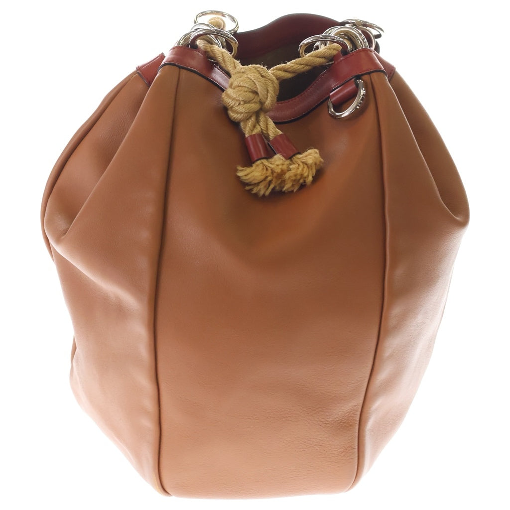 LOEWE(ロエベ) バケット ストローバッグ ハンドバッグ トートバッグ ブラウン×オレンジ レザー シルバー金具