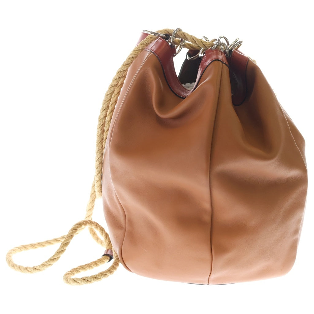 LOEWE(ロエベ) バケット ストローバッグ ハンドバッグ トートバッグ ブラウン×オレンジ レザー シルバー金具