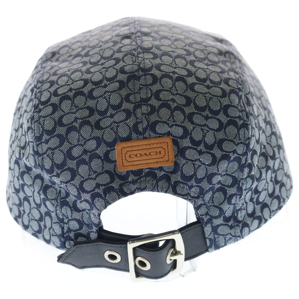 COACH(コーチ) シグネチャー ロゴ キャンバス レザー ベースボールキャップ 帽子 インディゴ