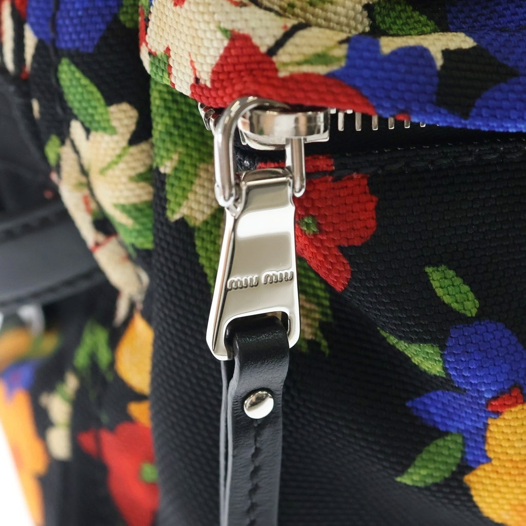 miumiu(ミュウミュウ) フラワープリント 2WAYショルダーバッグ ハンドバッグ ブラック×マルチカラー キャンバス 5BB070 シルバー金具 レディース
