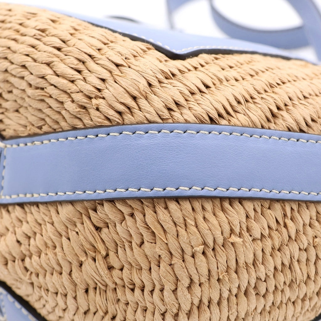 Chloe(クロエ) ×ミフコ バスケット カゴバッグ ショルダーバッグ ミニバッグ ライトブルー×ベージュ レザー×ラフィア レディース