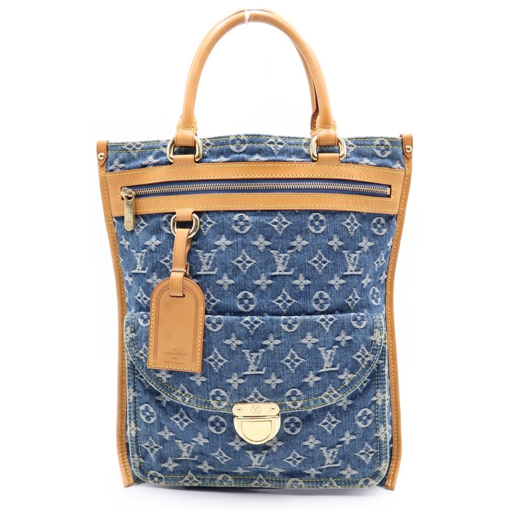LOUIS VUITTON(ルイヴィトン) モノグラムデニム フラット・ショッパー デニム レザー トートバッグ ハンドバッグ ブルー M95018 レディース