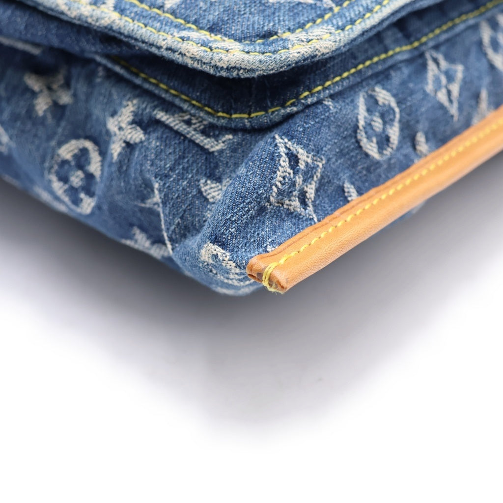 LOUIS VUITTON(ルイヴィトン) モノグラムデニム フラット・ショッパー デニム レザー トートバッグ ハンドバッグ ブルー M95018 レディース