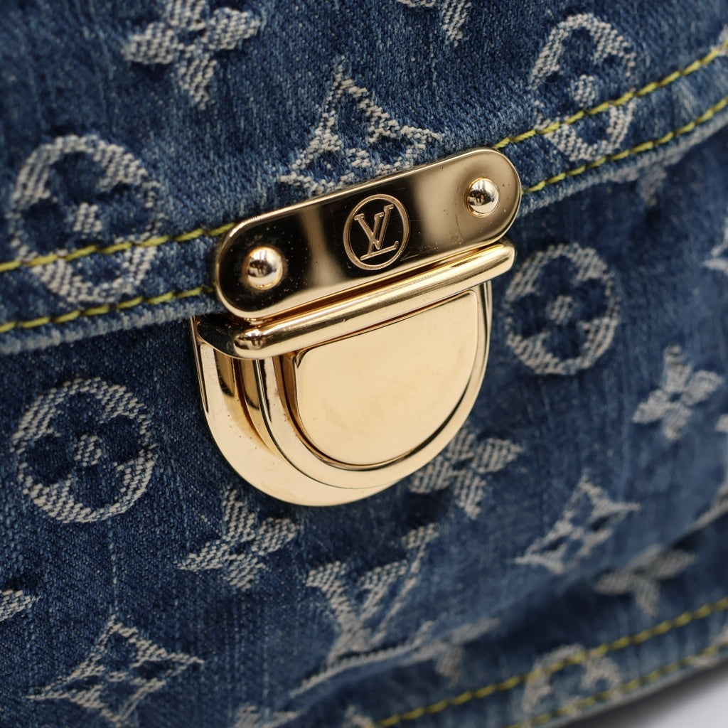 LOUIS VUITTON(ルイヴィトン) モノグラムデニム フラット・ショッパー デニム レザー トートバッグ ハンドバッグ ブルー M95018 レディース