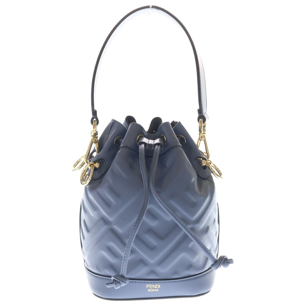 FENDI(フェンディ) モントレゾール ミニ ショルダーバッグ 巾着バッグ ブルー レザー 8BS093 ゴールド金具 レディース