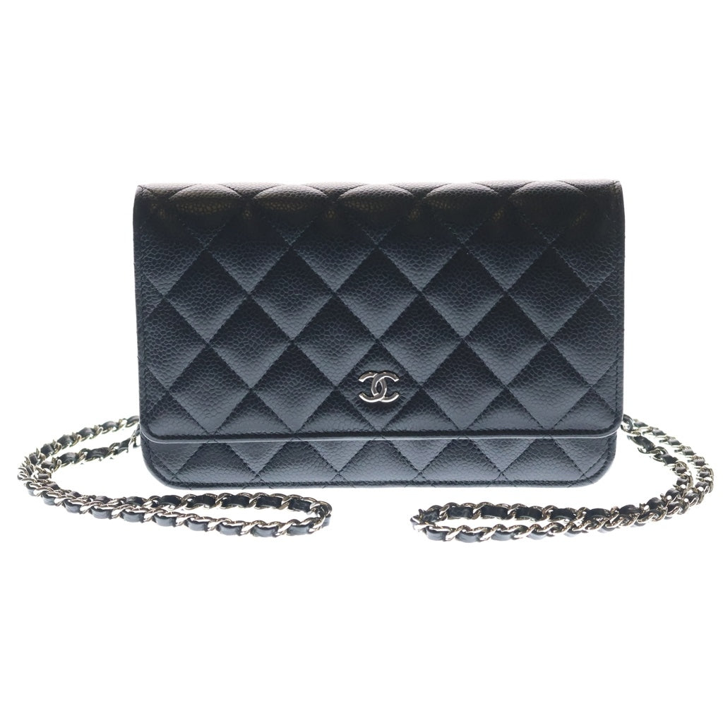 CHANEL(シャネル) マトラッセ チェーンウォレット ショルダーバッグ ブラック キャビアスキン AP0250 シルバー金具 レディース