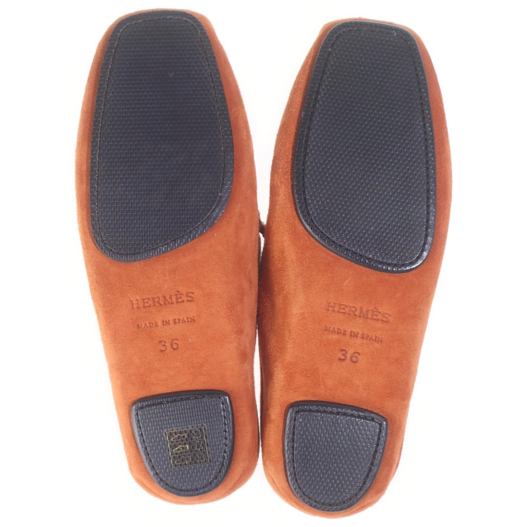 HERMES(エルメス) モカシン スエード スリッパ フラットシューズ スリッポン ルームシューズ #36 ブラウン レディース