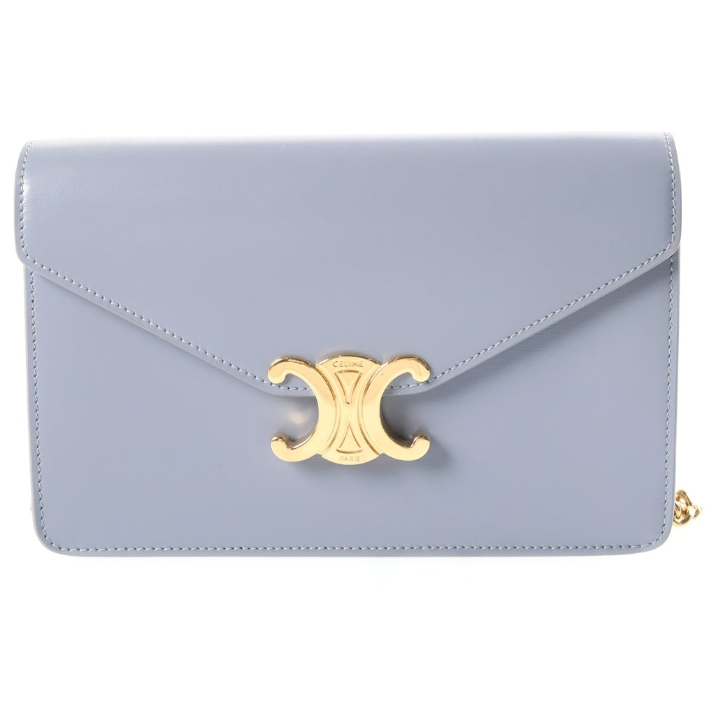 CELINE(セリーヌ) チェーンウォレット マーゴ トリオンフ シャイニーカーフスキン ゴールド金具 グレーブルー レディース