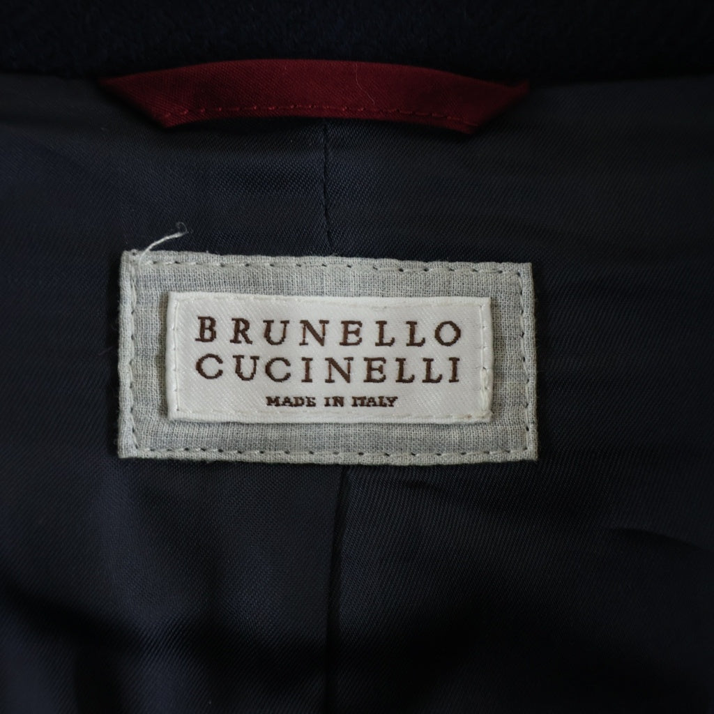 BRUNELLO CUCINELLI(ブルネロクチネリ) カシミヤ混 ウール ダブルブレスト ピーコート ネイビー