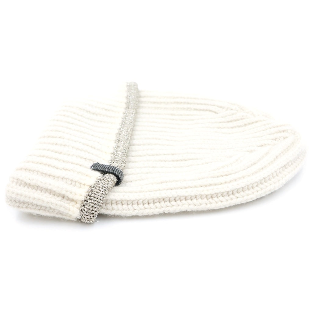 BRUNELLO CUCINELLI(ブルネロクチネリ) カシミヤ リブニット ニット帽 帽子 #S アイボリー レディース