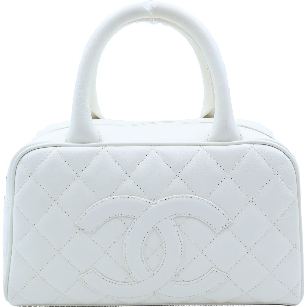 CHANEL(シャネル) マトラッセ ココマーク ミニボストンハンドバッグ ホワイト キャビアスキン A20996 ゴールド金具 レディース