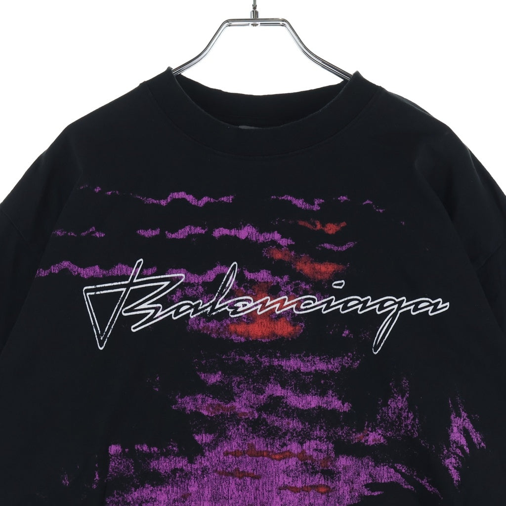 BALENCIAGA(バレンシアガ) 26SS DREAM MIDIUM FIT ドリーム ダメージ加工 フロントロゴ グラフィックプリントTシャツ 半袖クルーネックカットソー レディース ブラック A00497 TUV09