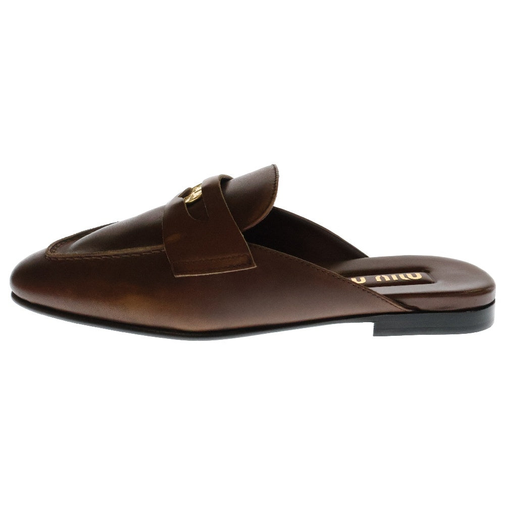 miumiu(ミュウミュウ) Sienna Bleached Leather Loafers シエナ ブラッシュド レザーローファー ブラウン 5D326E レディース