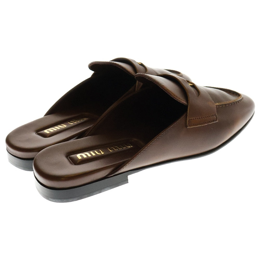miumiu(ミュウミュウ) Sienna Bleached Leather Loafers シエナ ブラッシュド レザーローファー ブラウン 5D326E レディース