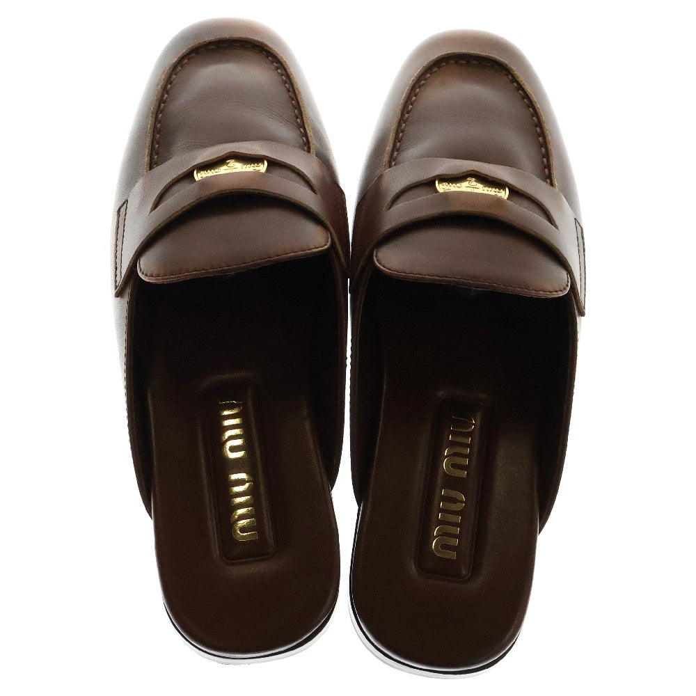 miumiu(ミュウミュウ) Sienna Bleached Leather Loafers シエナ ブラッシュド レザーローファー ブラウン 5D326E レディース