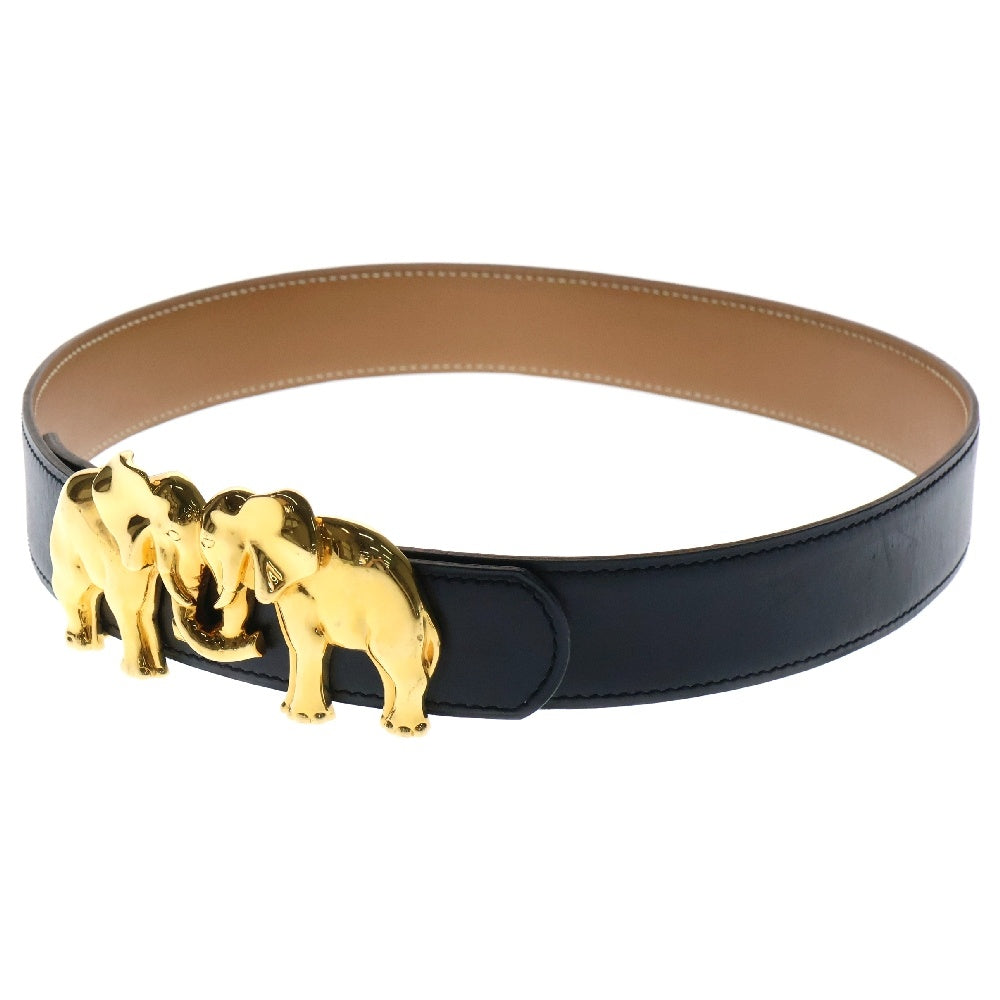 HERMES(エルメス) ベルト バックル ボックスカーフ アニマルモチーフ 黒×ブラウン 〇W刻印
