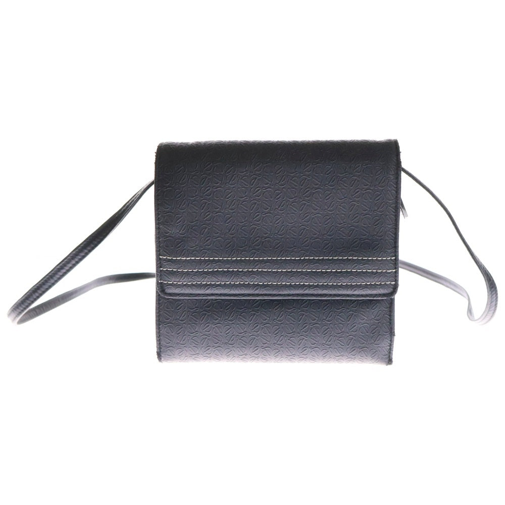 LOEWE(ロエベ) ショルダーウォレット 財布 フラップ ブラック 白ステッチ レザー