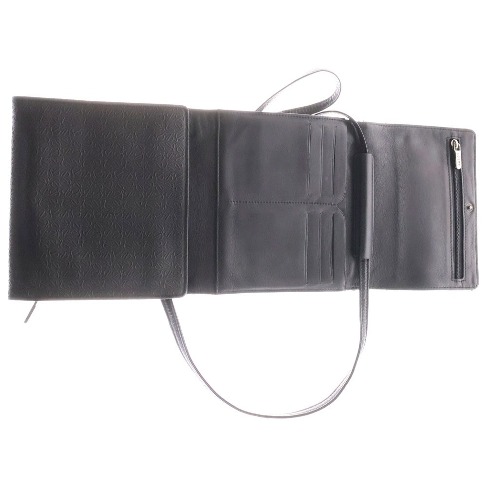LOEWE(ロエベ) ショルダーウォレット 財布 フラップ ブラック 白ステッチ レザー