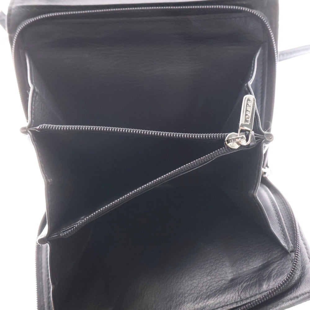 LOEWE(ロエベ) ショルダーウォレット 財布 フラップ ブラック 白ステッチ レザー