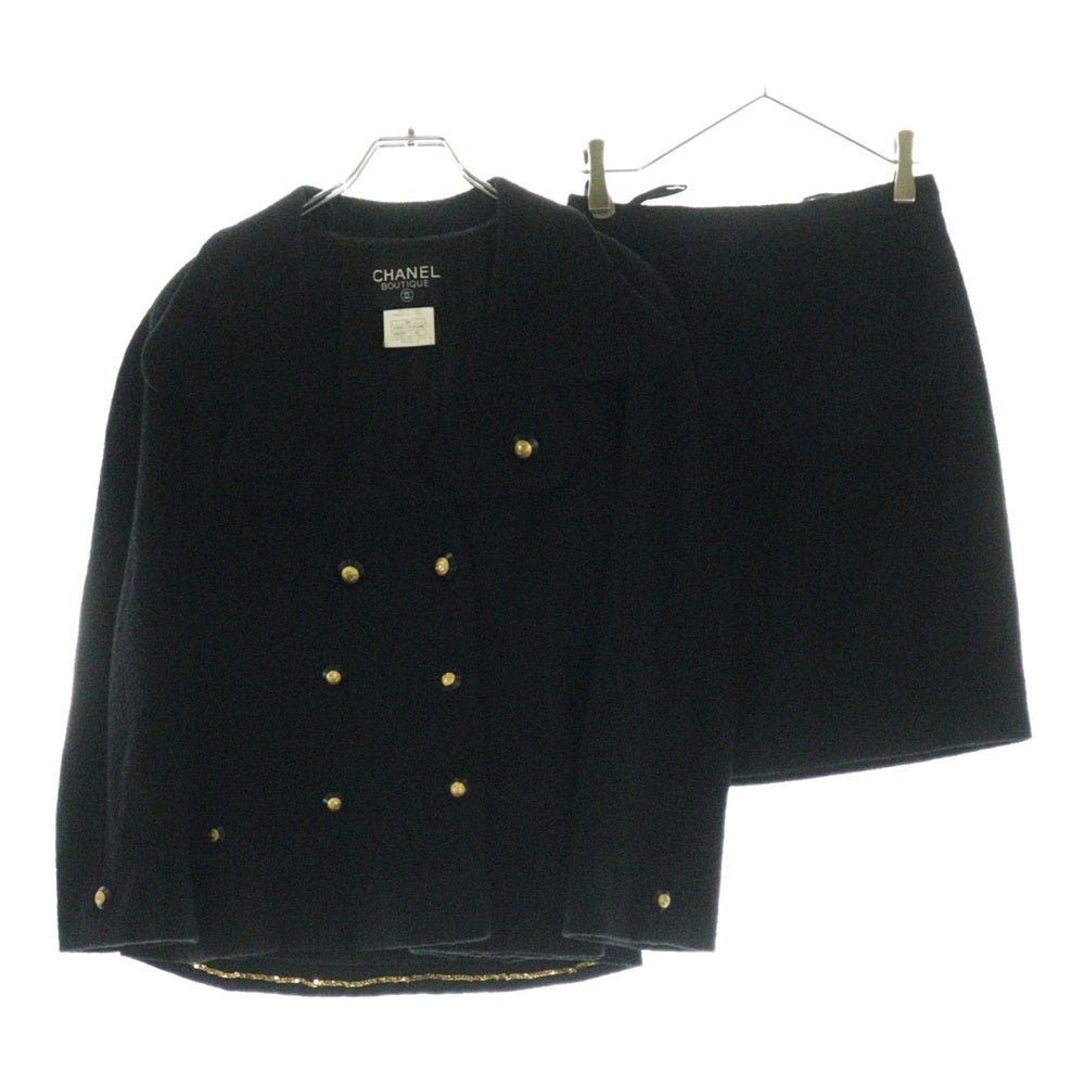 CHANEL(シャネル) 95AW セットアップ ココマークボタン ウール ダブルブレスト 裾チェーン テーラードジャケット タイトミニスカート ブラック/ゴールド レディース P05816V04346