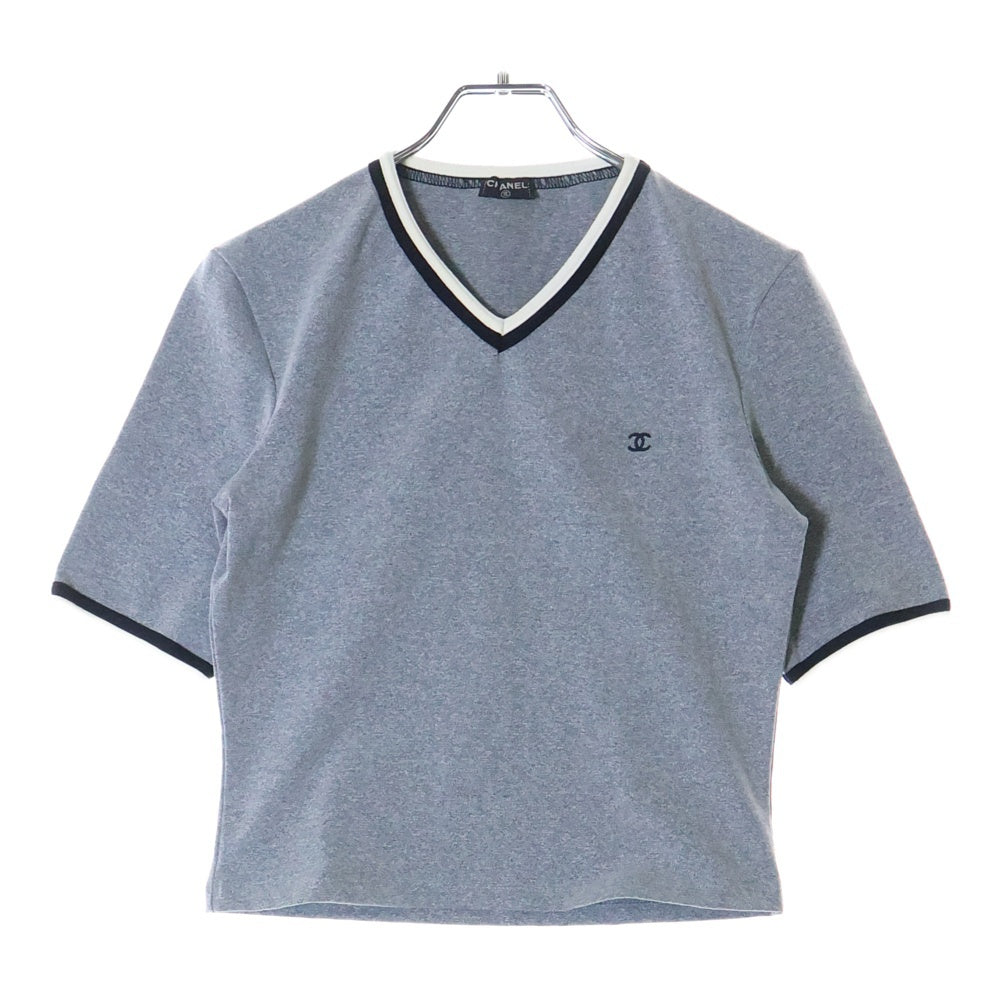 CHANEL(シャネル) ココマーク ショート丈 Vネック半袖Tシャツ グレー レディース P10692V06479