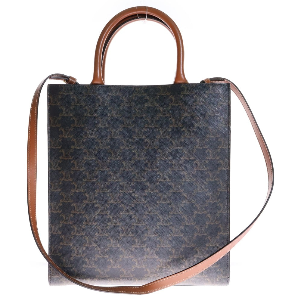 CELINE(セリーヌ) バーティカルカバ スモール トリオンフ 2WAYトートバッグ ハンドバッグ ショルダーバッグ PVC×レザー ブラック×ブラウン ゴールド金具