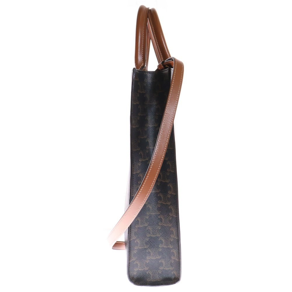 CELINE(セリーヌ) バーティカルカバ スモール トリオンフ 2WAYトートバッグ ハンドバッグ ショルダーバッグ PVC×レザー ブラック×ブラウン ゴールド金具