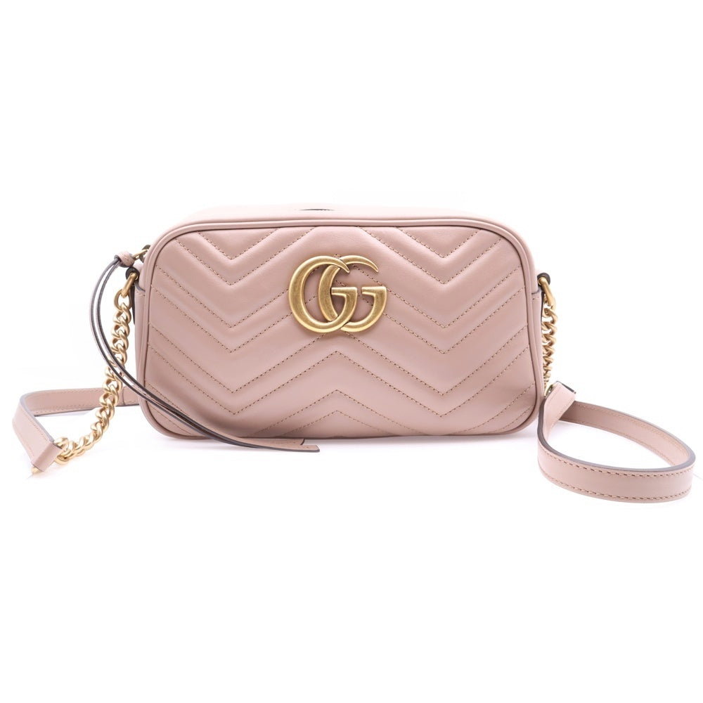 GUCCI(グッチ) GGマーモント スモール チェーンショルダーバッグ 斜め掛けバッグ ピンクベージュ レザー ゴールド金具 447632