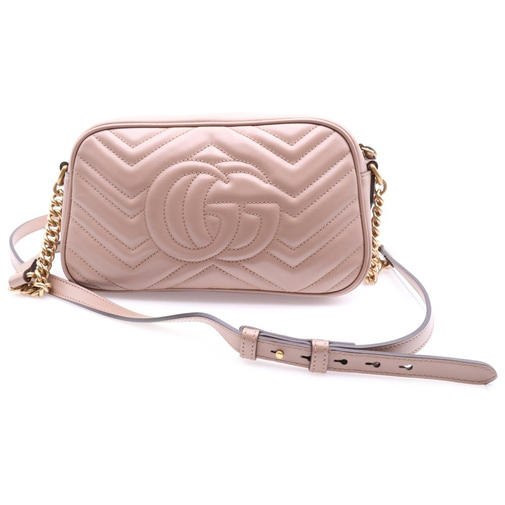 GUCCI(グッチ) GGマーモント スモール チェーンショルダーバッグ 斜め掛けバッグ ピンクベージュ レザー ゴールド金具 447632