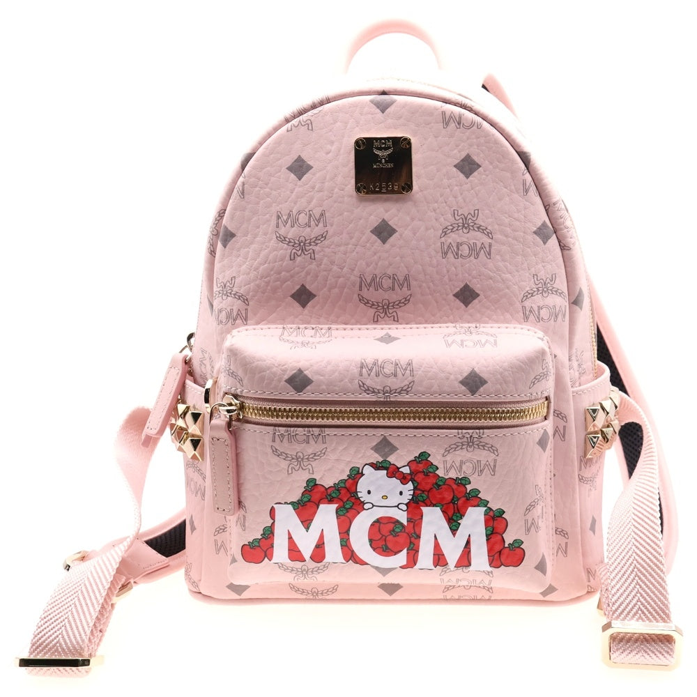 MCM(エム シー エム) × HELLO KITTY STARK BACK PACK MINI ハローキティ スターク レザー バックパック ミニ リュックサック ゴールド金具 ピンク 7844276757