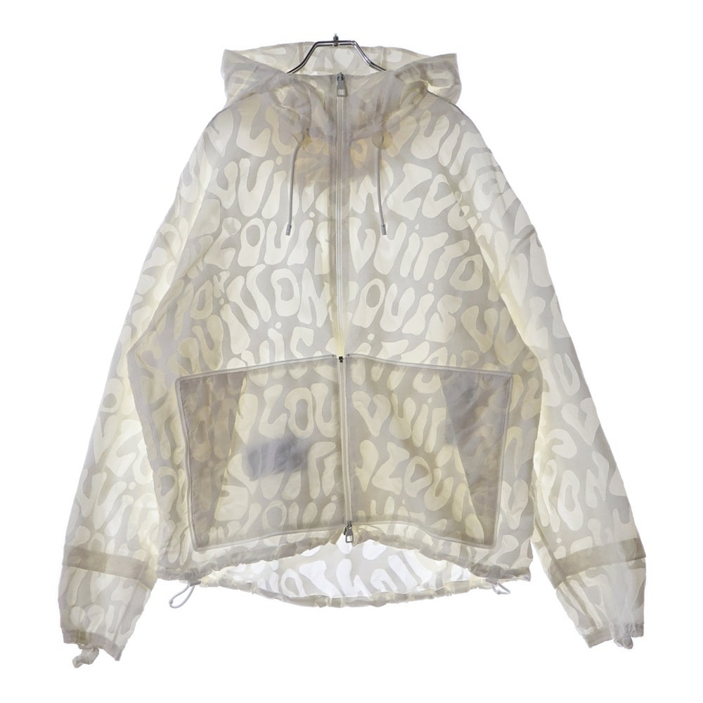 LOUIS VUITTON(ルイヴィトン) 23SS ナイロン コットン ロゴ総柄 パッカブル ライト ジップアップ フーデッドジャケット パーカー ホワイト RM231M TC1 HOB01W