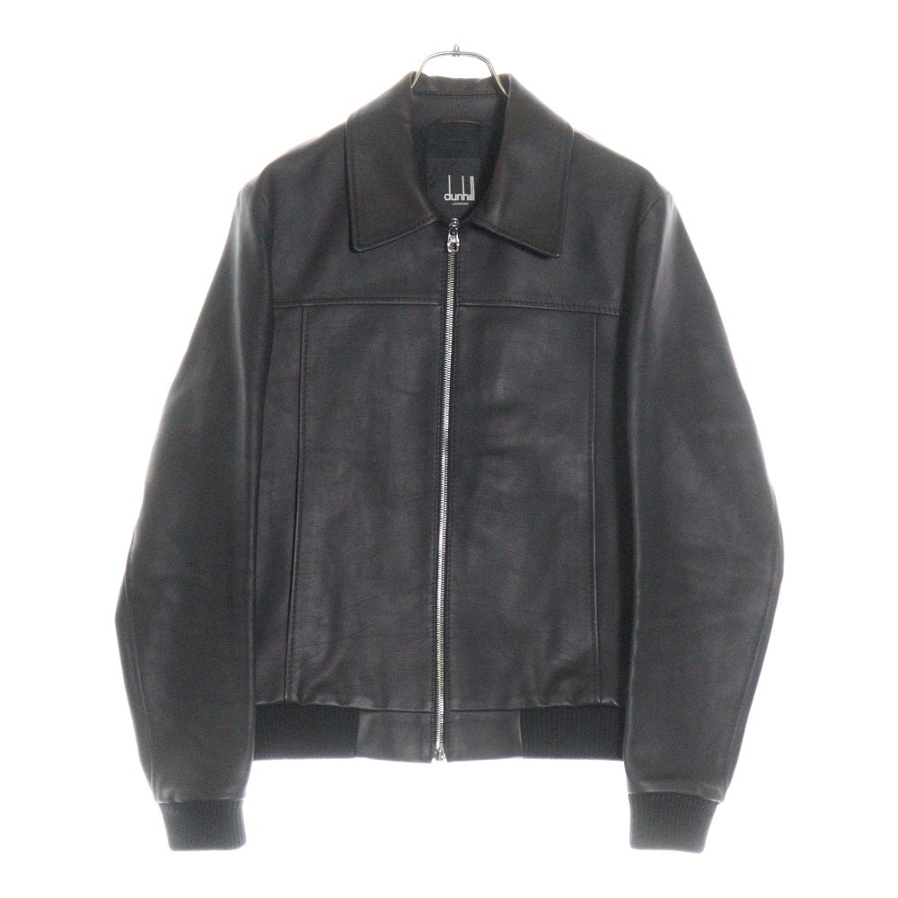 dunhill(ダンヒル) カウレザー ウールリブ ジップアップ ジャケット ブルゾン ブラウン/ブラック