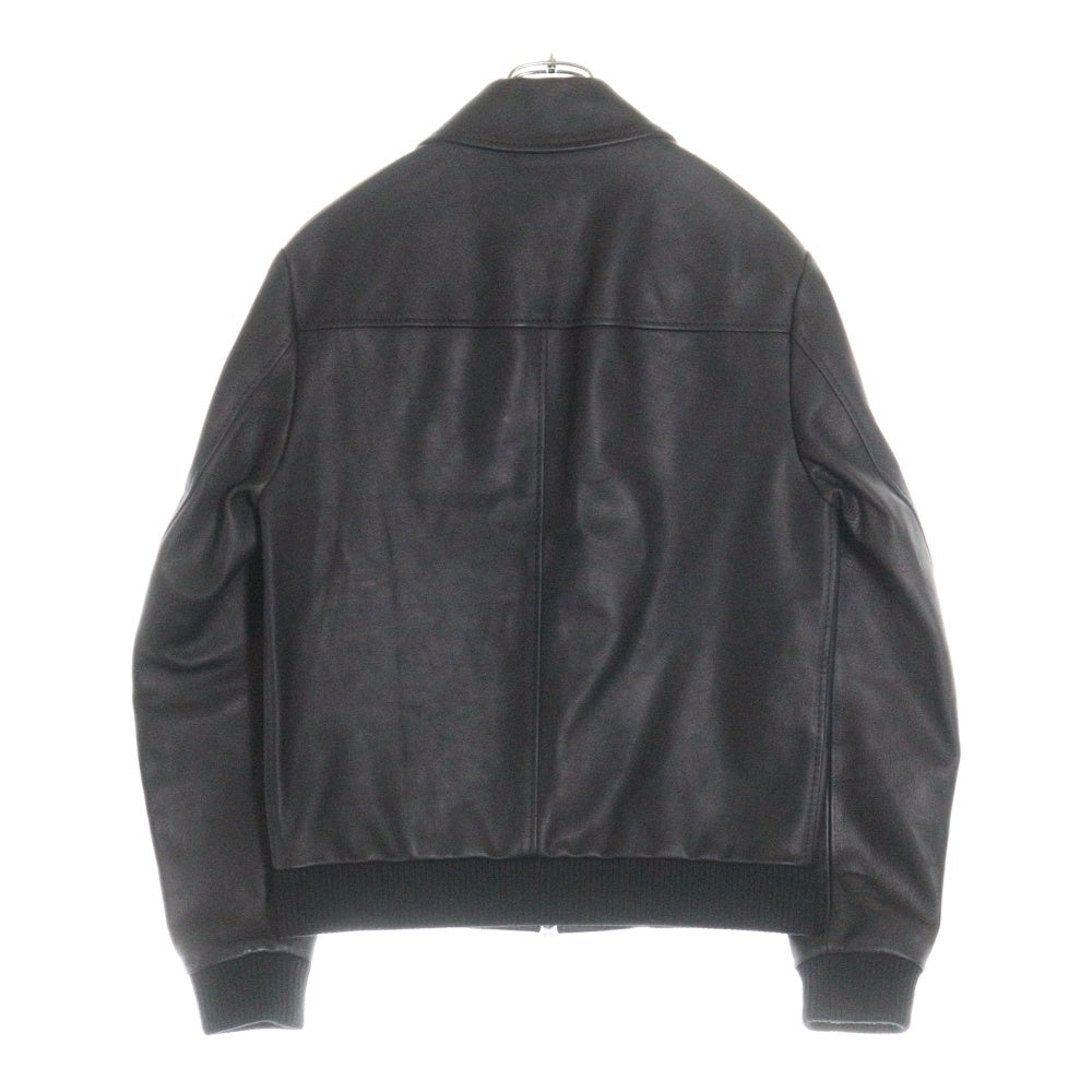 dunhill(ダンヒル) カウレザー ウールリブ ジップアップ ジャケット ブルゾン ブラウン/ブラック