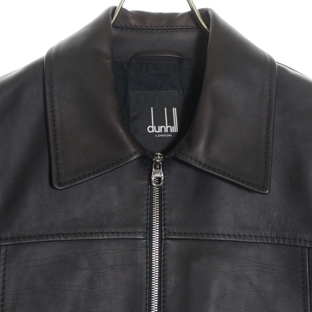 dunhill(ダンヒル) カウレザー ウールリブ ジップアップ ジャケット ブルゾン ブラウン/ブラック