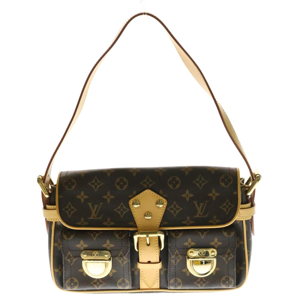 LOUIS VUITTON(ルイヴィトン) モノグラム ハドソンPM ショルダーバッグ ブラウン レザー×PVC ゴールド金具 M40027