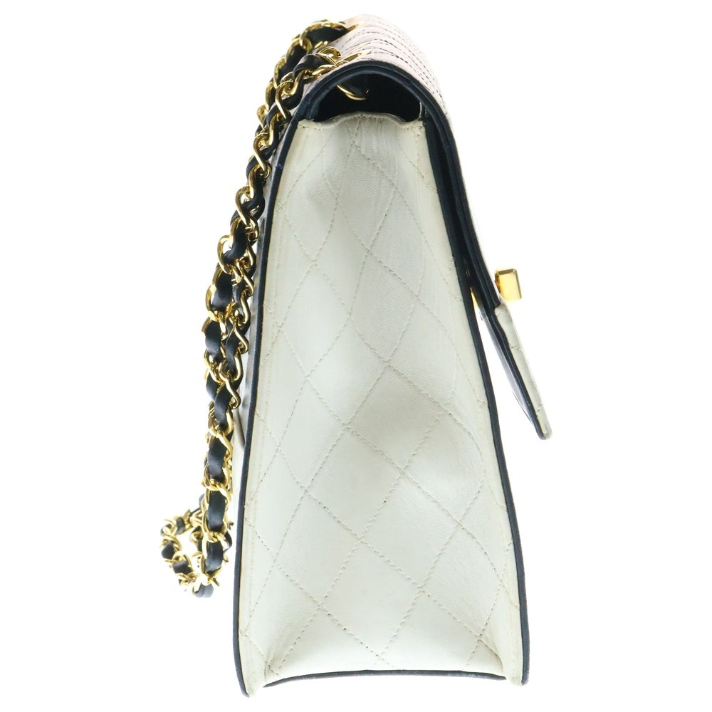 CHANEL(シャネル) マトラッセ2.55 シングルフラップ ダブルチェーン ショルダーバッグ ネイビー ホワイト ラムスキン ゴールド金具