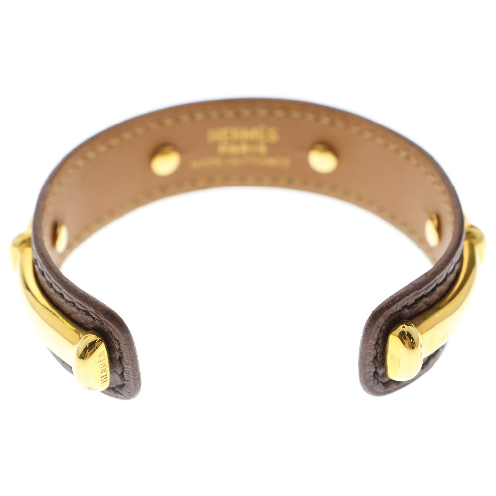HERMES(エルメス) バンブー バングル ブレスレット ゴールド×ブラウン GP×レザー アンティーク
