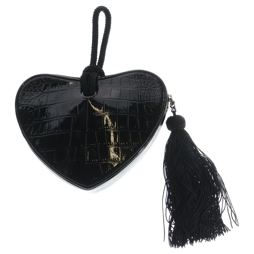 SAINT LAURENT PARIS(サンローランパリ) YSLロゴ ハート フリンジ クラッチバッグ セカンドバッグ ポーチ ブラック シルバー金具 型押し 538445
