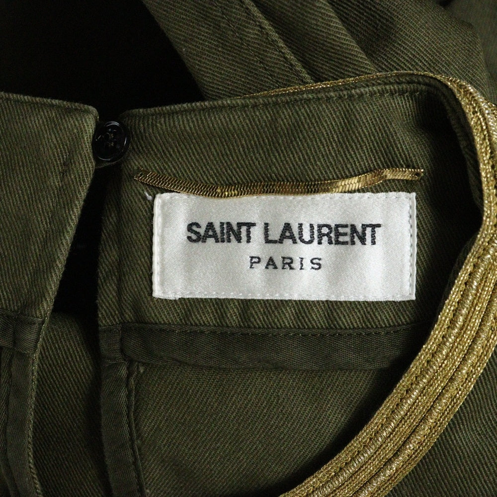 SAINT LAURENT PARIS(サンローランパリ) darlingコード刺繍 ミリタリー クルーネック 半袖 ワンピース カーキ レディース 552406